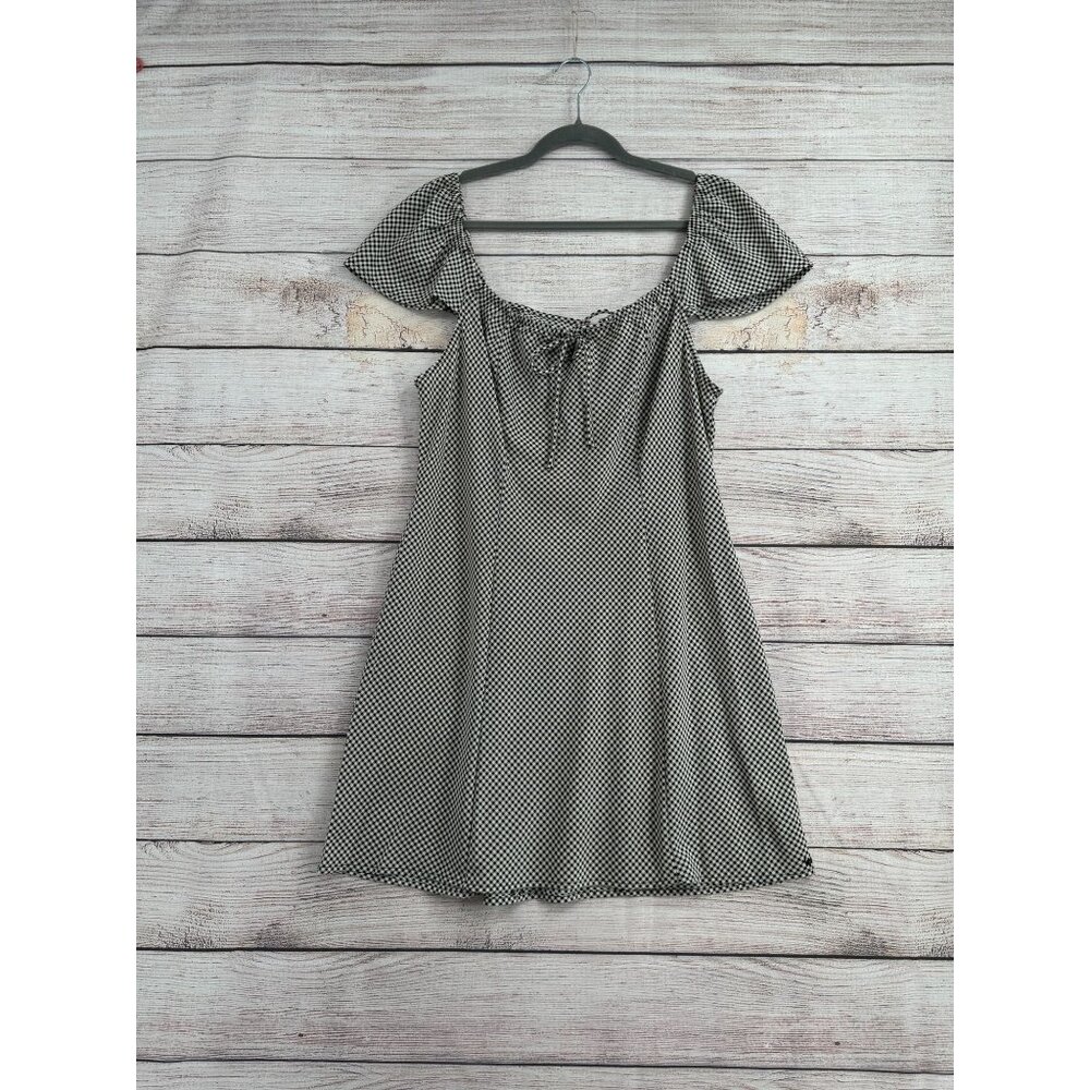 Levi's Off Shoulder Picnic Checked Mini Dress Women's Size XL Black/White